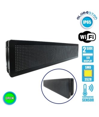 GLOBOSTAR® DISPLAY 90302 Κυλιόμενη Ψηφιακή Επιγραφή P10 Διπλής Όψης LED AC 220-240V Αδιάβροχο IP65 Πράσινο - WiFi Control μέσω FK APP - Αισθητήρας Θερμοκρασίας & Υγρασίας - Μ104 x Π12 x Υ20cm - 2 Χρόνια Εγγύηση